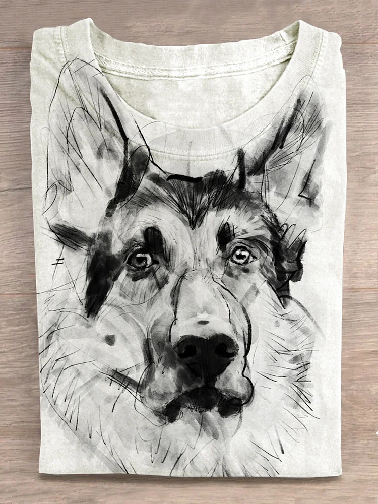 Vintage Art Dog Print T-shirt