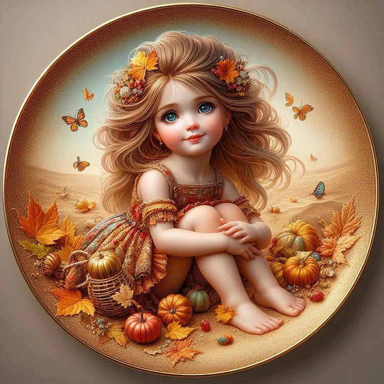 Maple Leaf Pumpkin Girl 30*30CM(Canvas)  Full Round Drill Diamond Painting gbfke