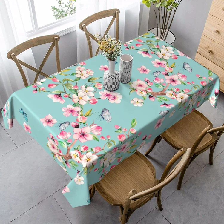 Blue Butterfly Flower Rectangle Tablecloth Holiday Party Decoration Kitchen Dining Waterproof Tablecloth for Wedding Table Decor