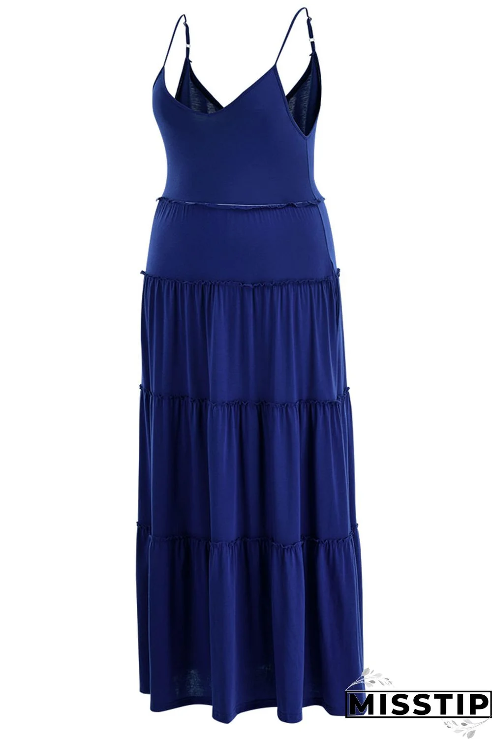 Blue Casual Solid Patchwork Spaghetti Strap Straight Plus Size Dresses