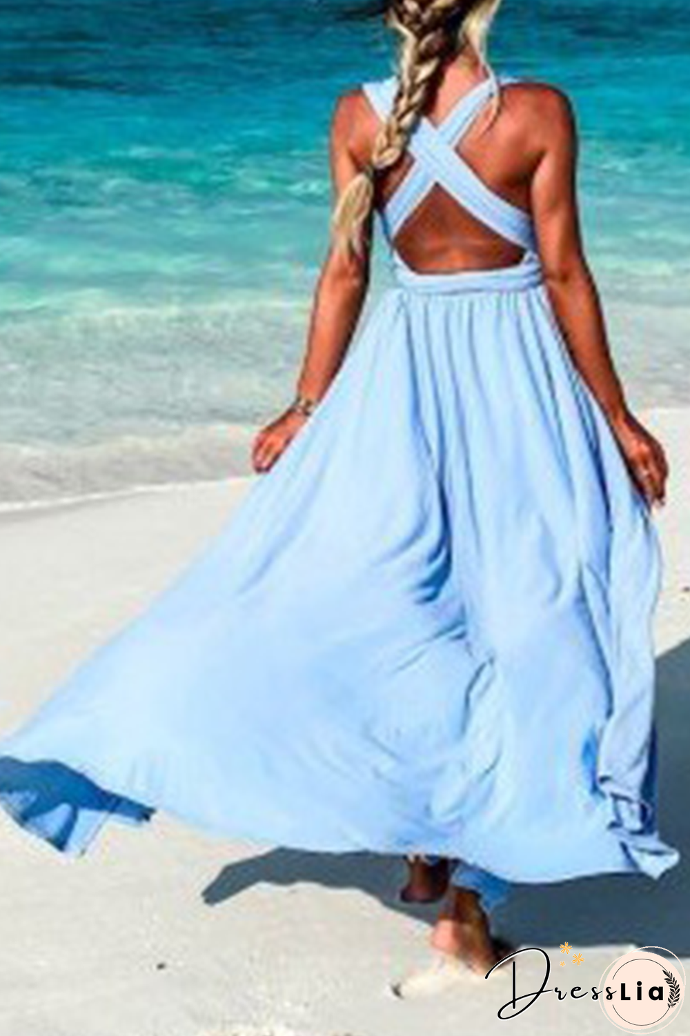 Casual Solid Split Joint V Neck Waist Skirt Dresses