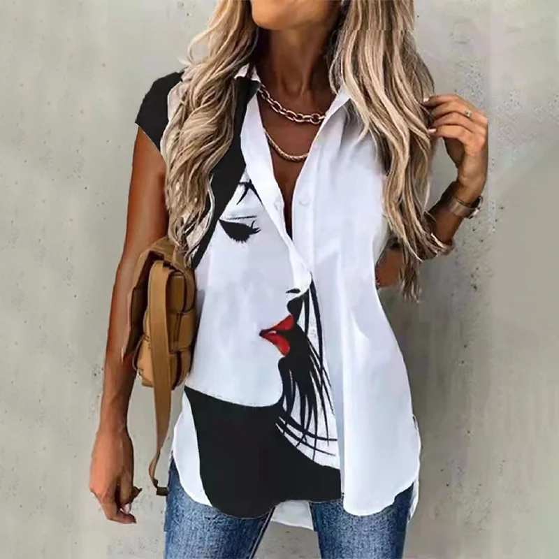 Abstract Print Short-Sleeved Blouse