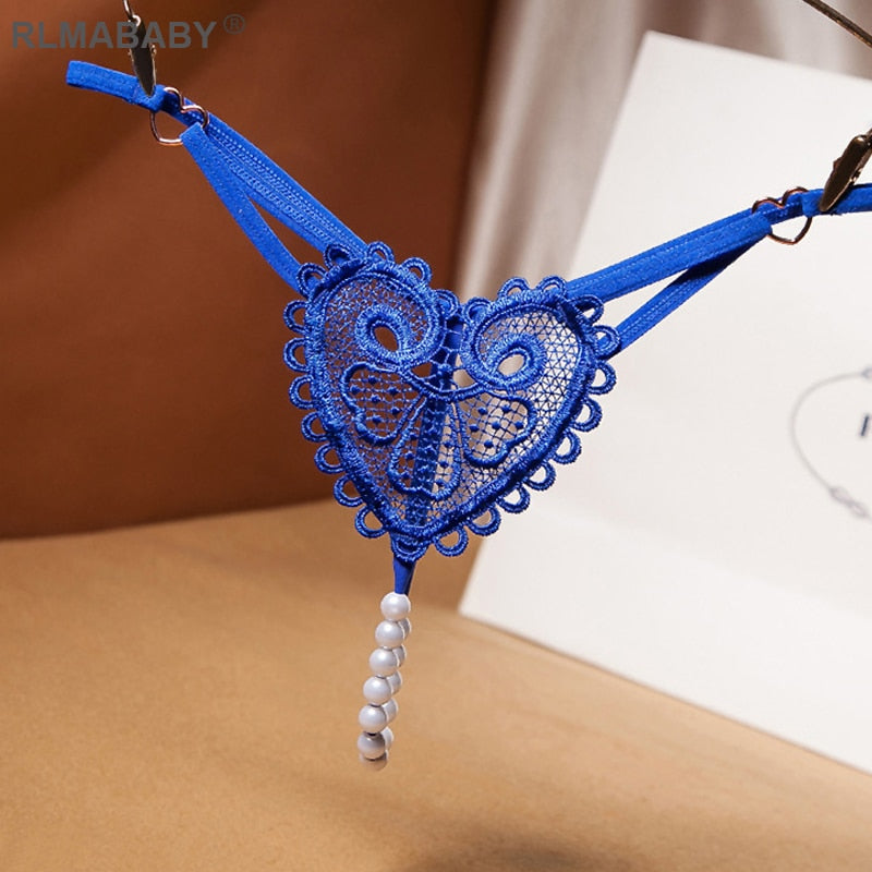 Vintage Love Heart Pearl Massuge Lace Thong Low Waist Transparent Sexy Underwear G-String Fashion Women Lingerie Panties Briefs3