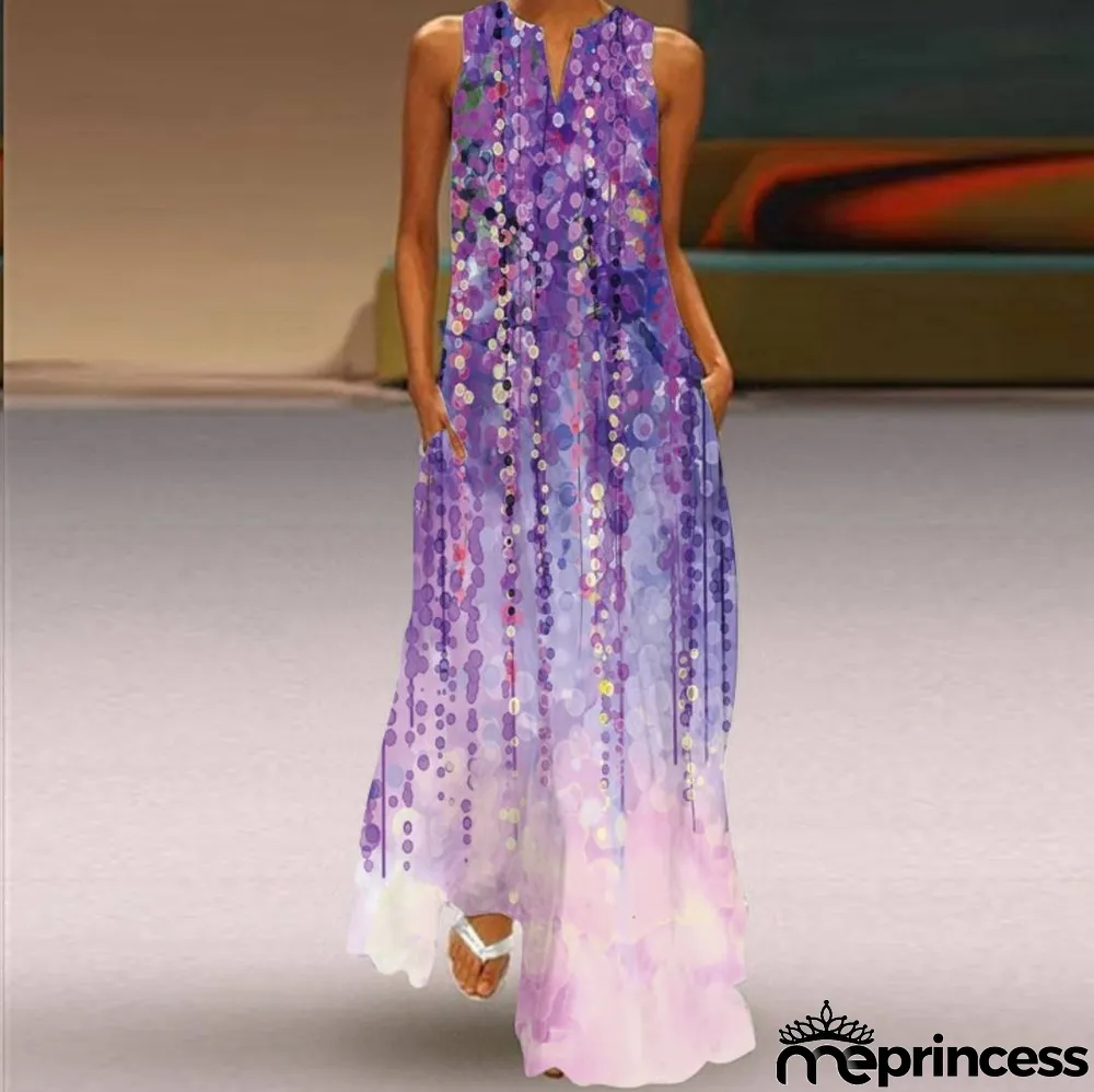 Summer women's sleeveless dress v-neck printed face dress