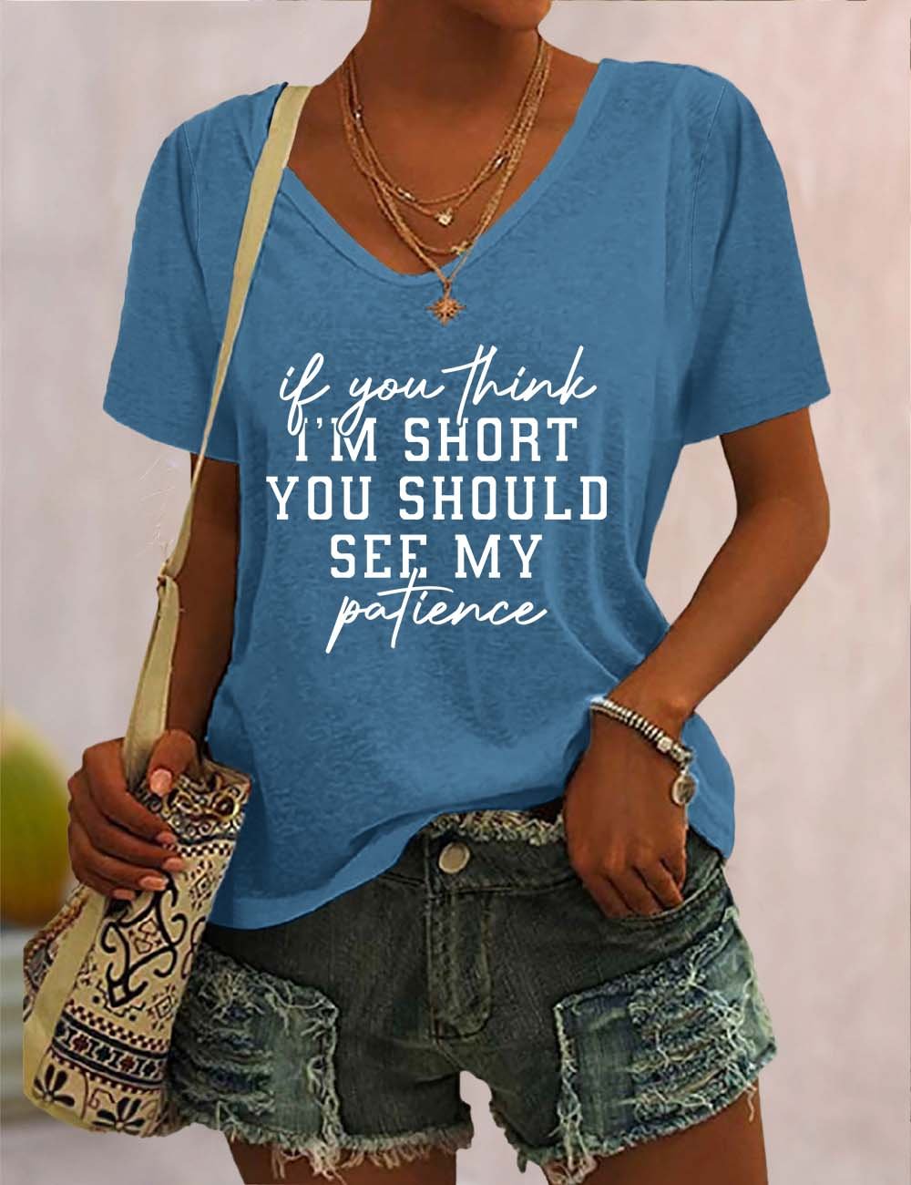 If You Think I'm Short You Should See My Patience V Neck T-Shirt