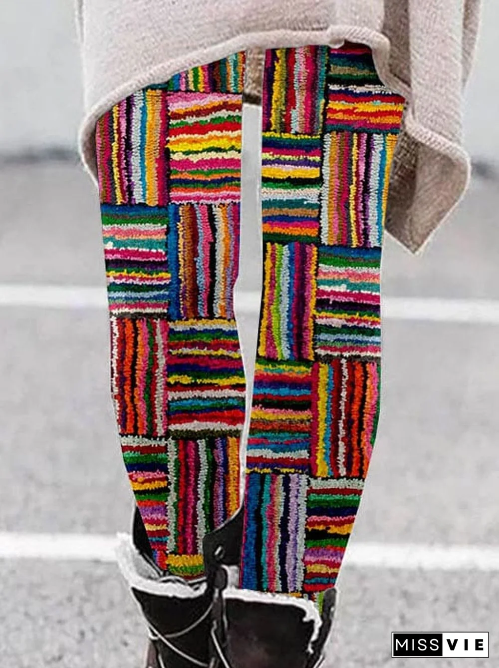 Imitation Plush Printed Tight High Elastic Leggings