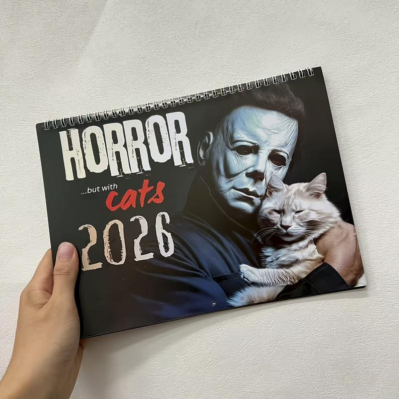 2026 Horror Cats Calendar - Funny Horror Movie Villains & Kittens Wall Planner - 12 Month Creepy Cute Home Decor & Gag Gift for Movie Lovers