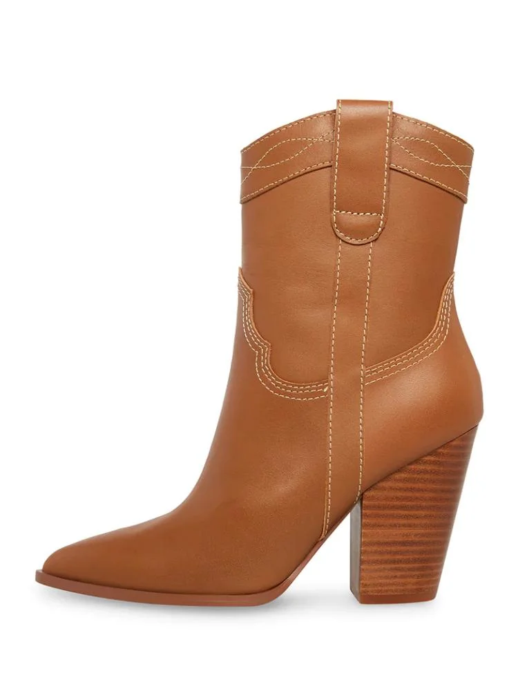 Tawny Cowgirl Ankle Boots Wide Calf Block High Heeled Western Booties