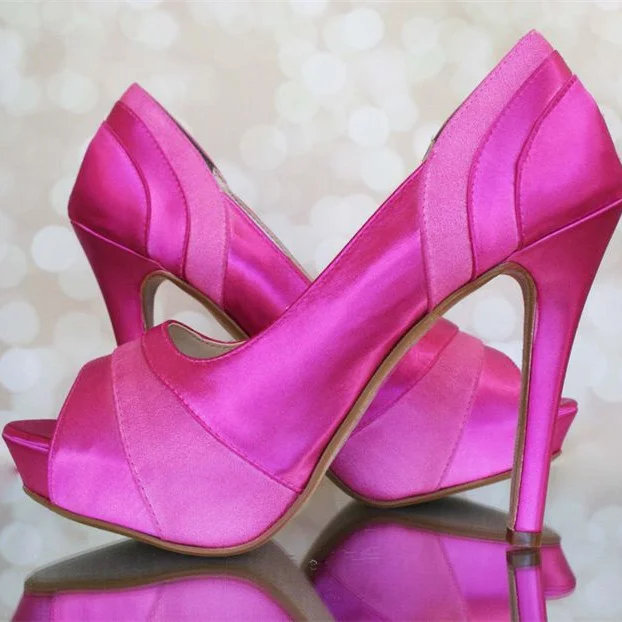 Women's Fuchsia Platform Pumps Peep Toe Stilettos High Heels |FSJ Shoes