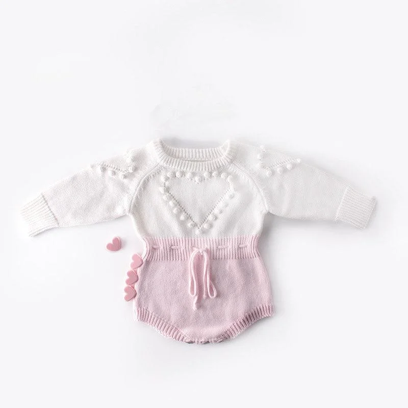 Spring Autumn Newborn Girls Lotus Leaf Collar Floral Jumpsuits Clothes Baby Knit Rompers Knitted Long Sleeve Children Rompers