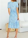 Floral Printed Split-Side Puff Sleeves Midi Dress