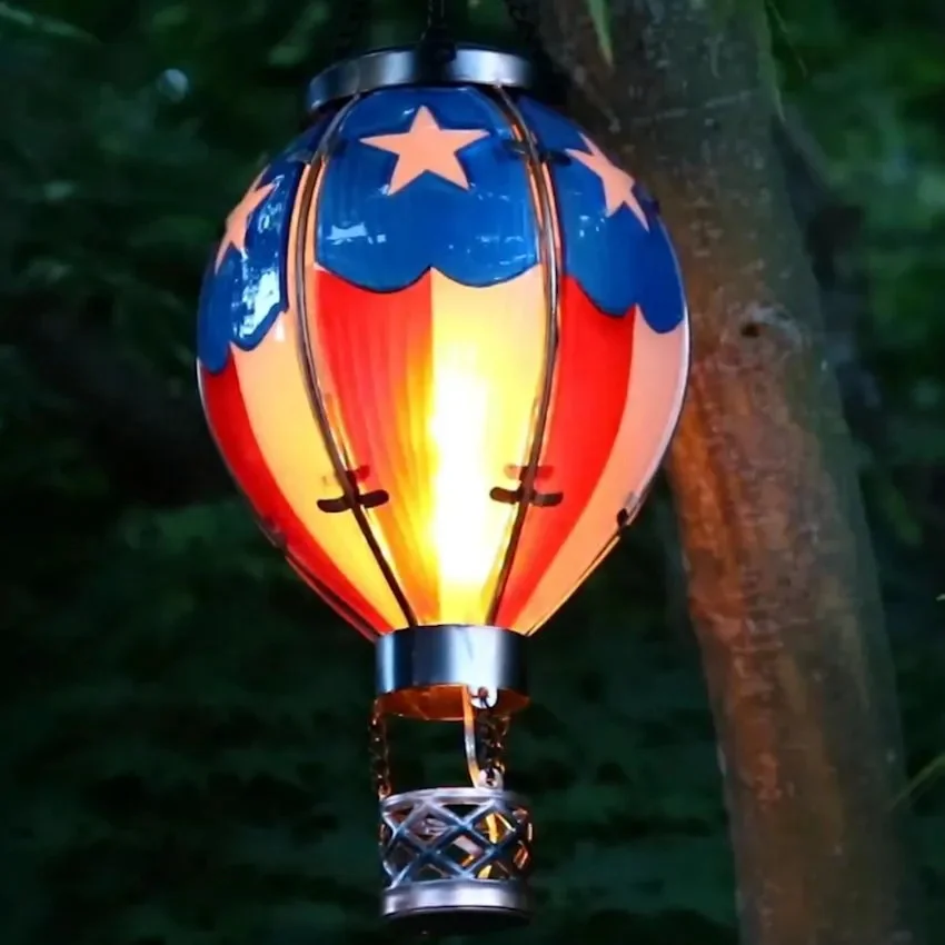 Hot air balloon solar simulated flame lantern