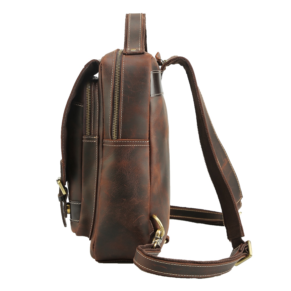 Side Display of Woosir Mens Convertible Cowhide Leather Backpack