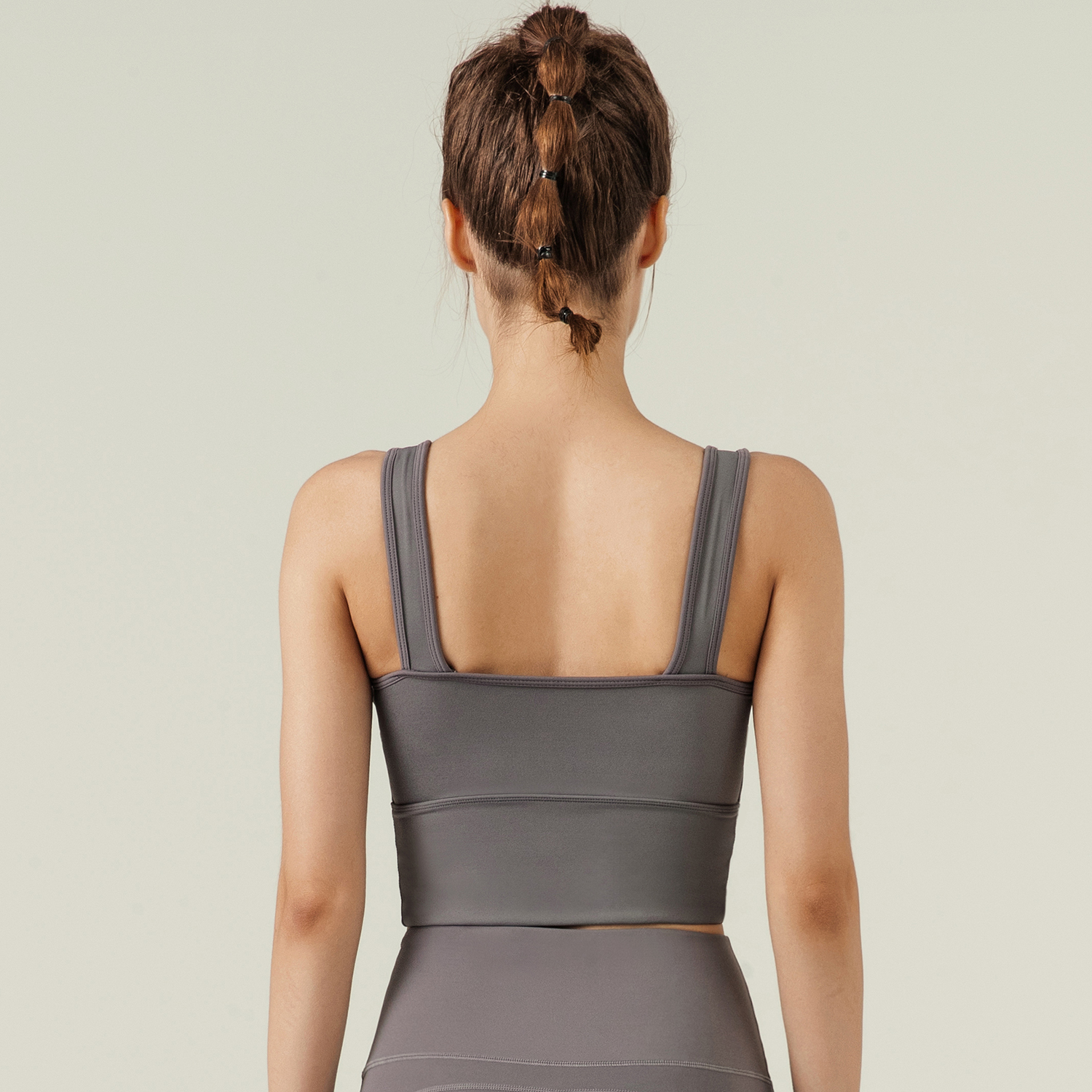 Different types of women's v neck u back wide stretchy straps gym yoga support tank tops online shopping on Hergymclothing Titanium Gray