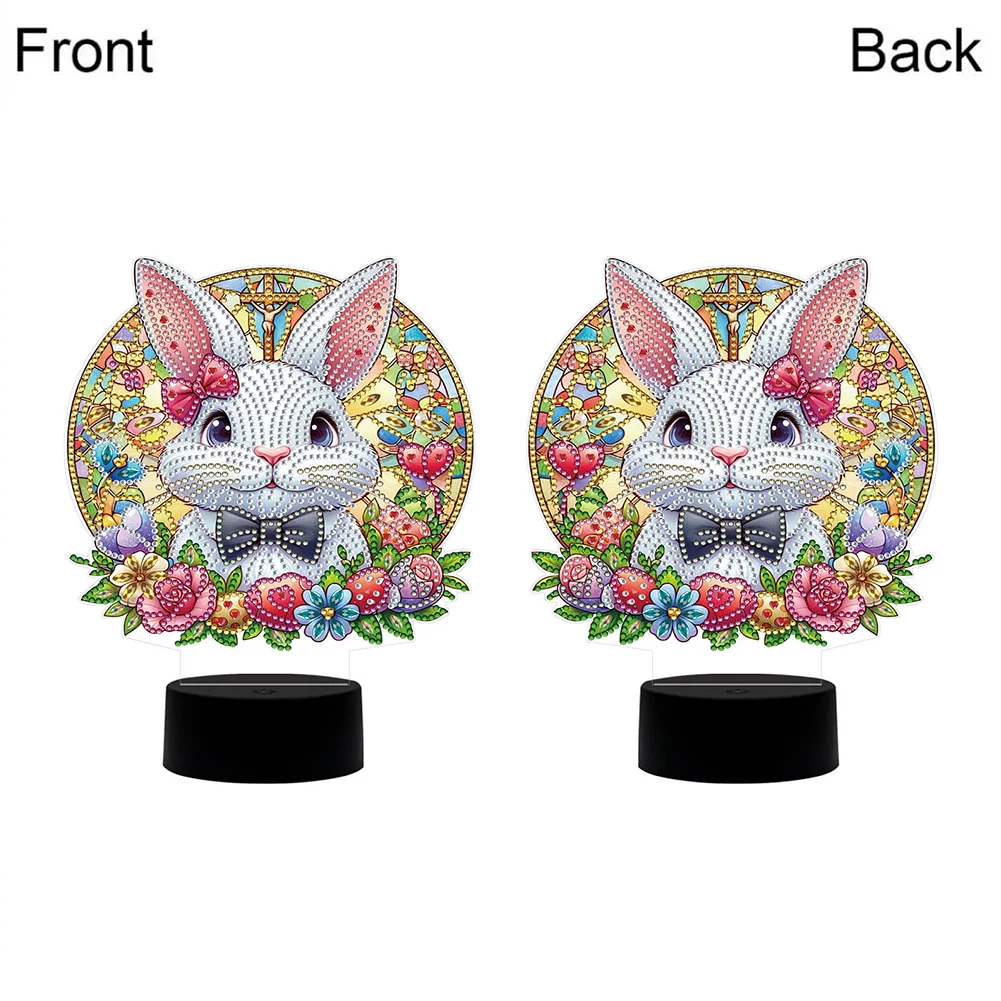 DIY Acrylic Double Sided Bunny Diamond Painting LED Night Light for Easter Decor