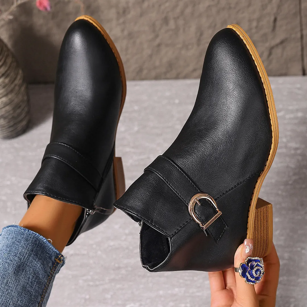 Breakj Breakj Retro Martin Boots 2025 New Pointed Belt Buckle Side Zipper Chelsea Boots Women's Shoes
