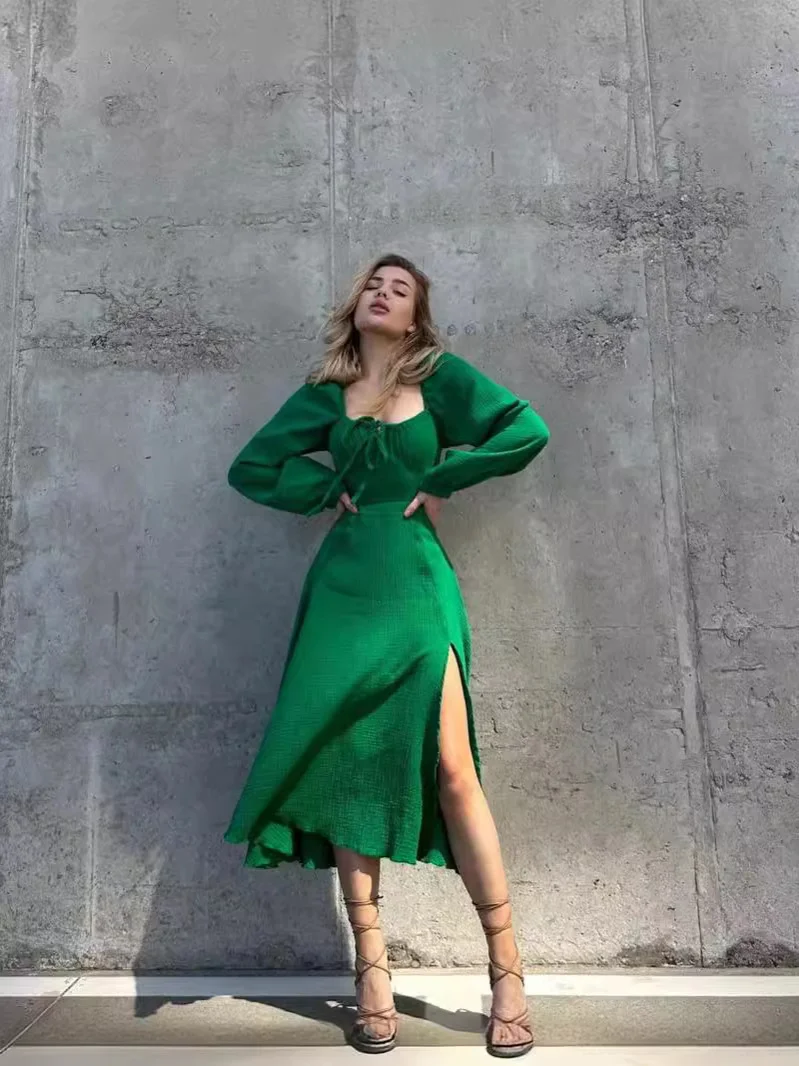 Nigikala Nigikala Women's Spring/Summer Explosion Solid Color Square Collar Sexy Open Skirt