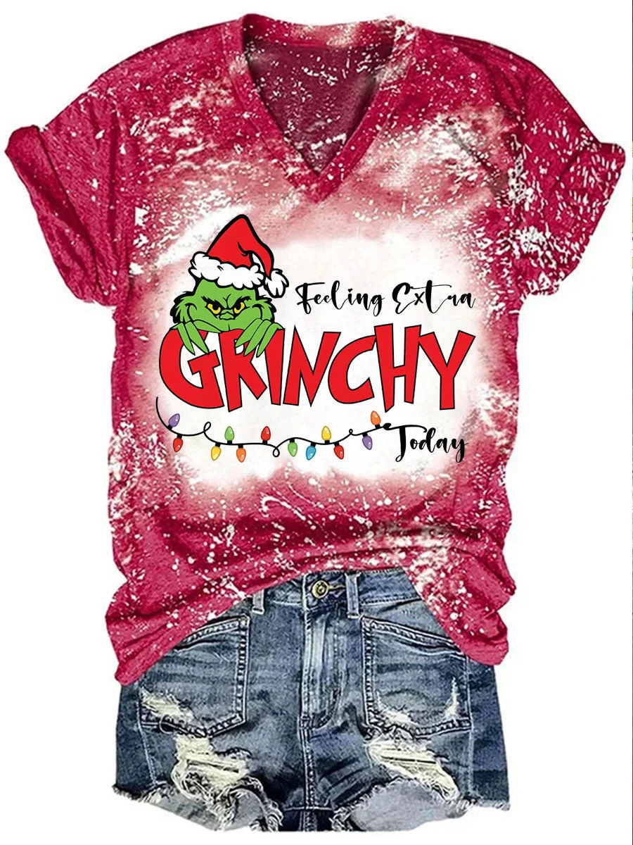 Feeling Extra Grinchy Today Grinch Christmas Tie Dye V-neck T-shirt
