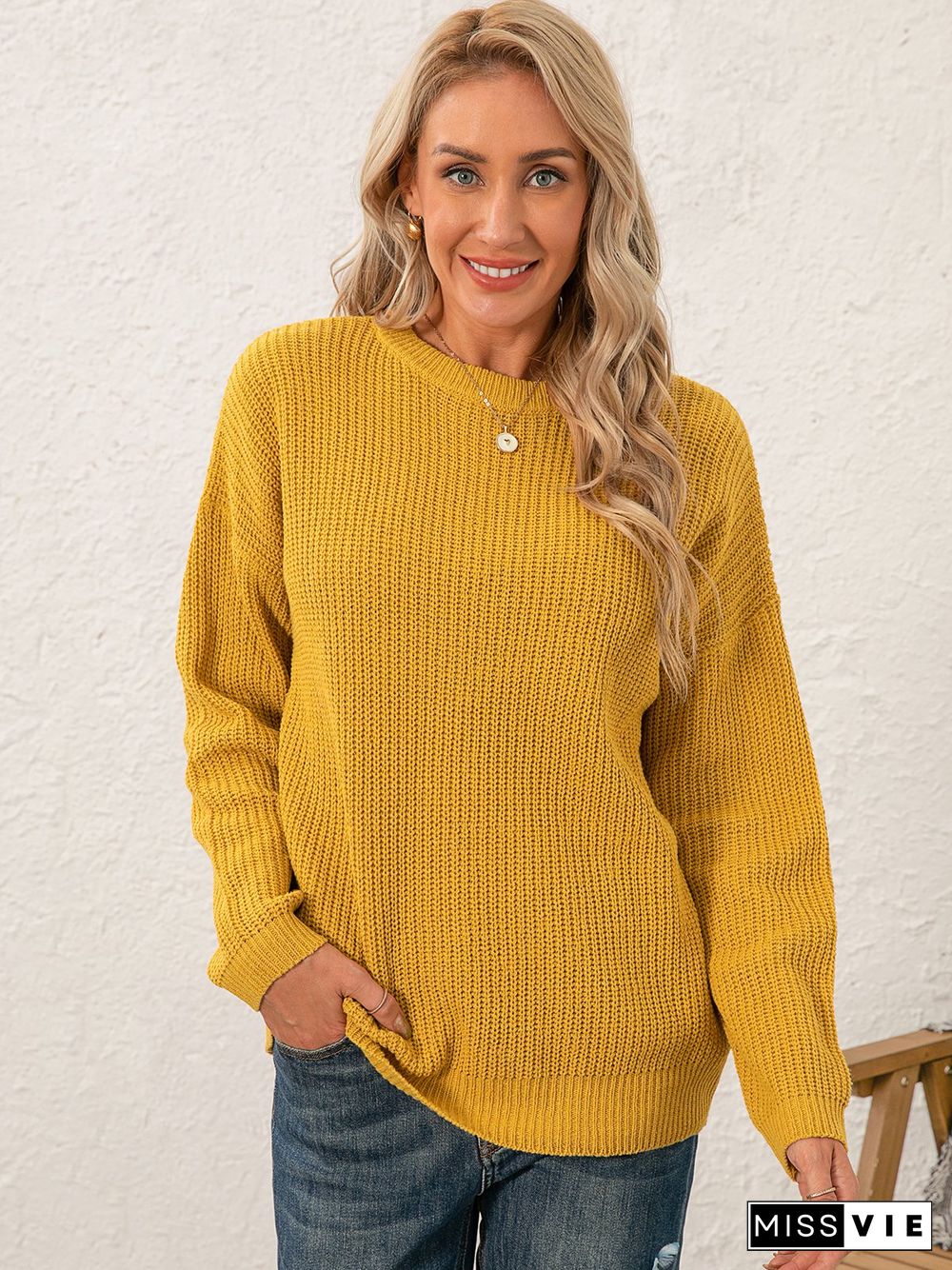 Women Sweet Mid-weight Micro-Elasticity Date Long sleeve Crew Neck Regular Sweater