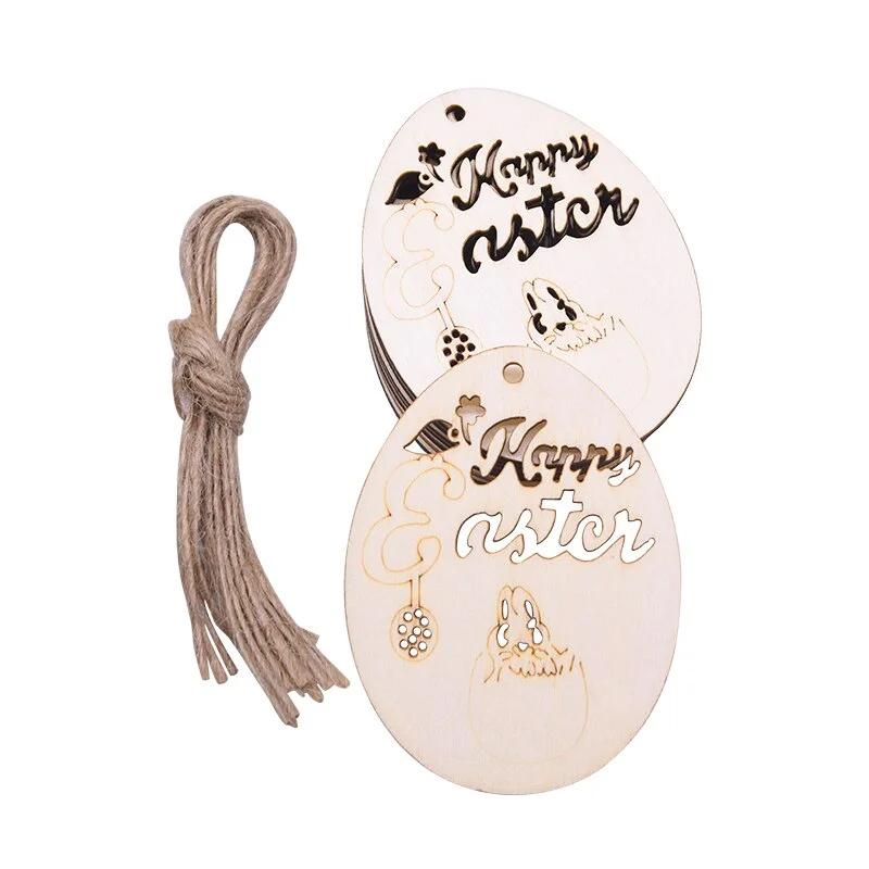 10pcs Wooden Easter Egg Wood Slices Pendant Ornaments Wedding Party Decoration Graffiti Egg Craft Hanging Kids Gift Easter Party
