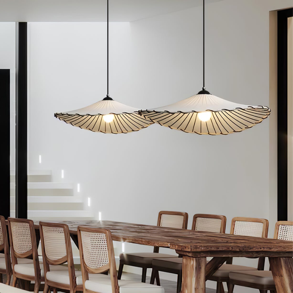 Wabi-Sabi Retro Creamy Lotus Leaf Fabric Pendant Light