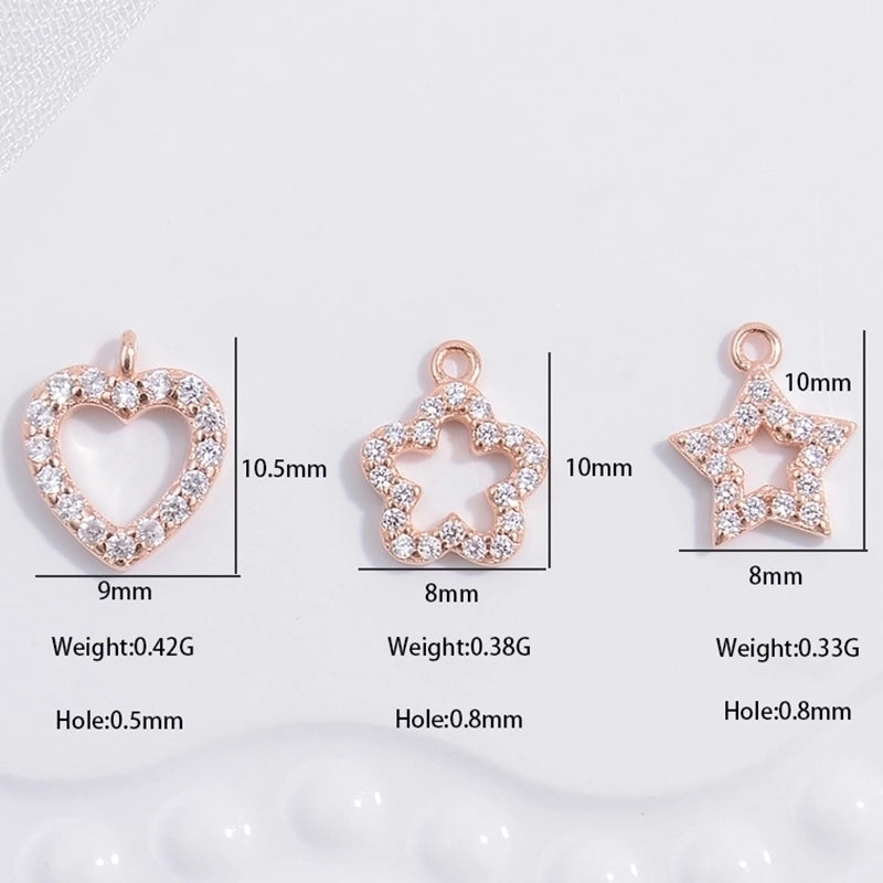 1 Piece 925 Sterling Silver Zircon 22K Gold Plated Rose Gold Plated Rhodium Plated Pentagram Heart Shape Petal Pendant