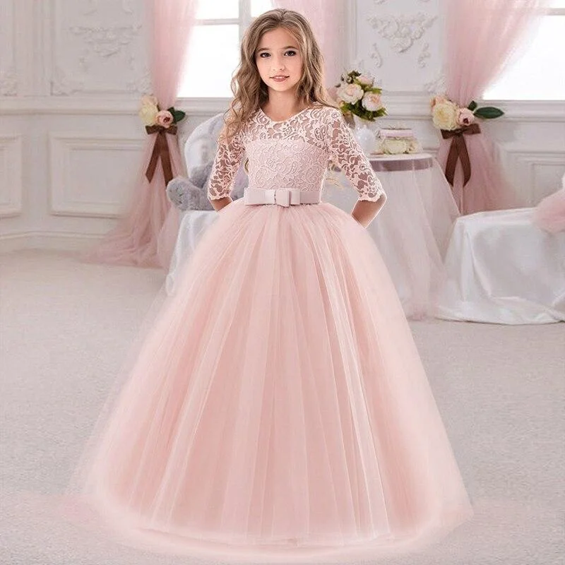 2021 Summer Long Sleeve Girl Party Dress Wedding Dress Kids Dresses For Girls Children Evening Lace Princess Dress 10 12 Years