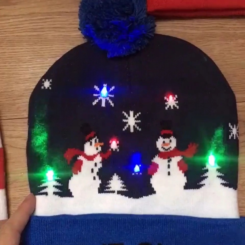 Colorful Luminous Knitted Hat High-grade Old Man Christmas Hat Christmas Decoration Adult Children Knitted Christmas Hat