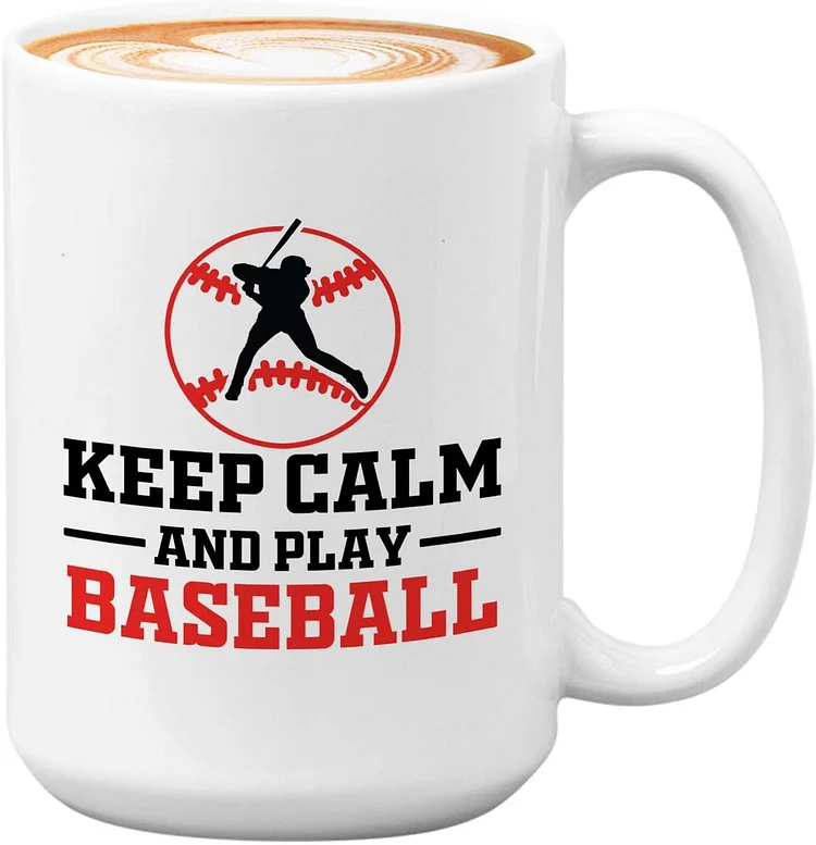 SG-Baseball Coffee Mug 15oz White - Keep Calm Baseball - Throw Coach Sport Lover Home Run Sportmen Center Catcher Boyfriend Outdoor Activity Baserunning Coach-Annaletters