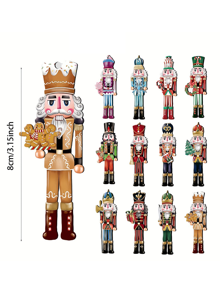 Tegooe 12PCS Wooden Nutcracker Christmas Ornaments - Festive Tree Decoration Set