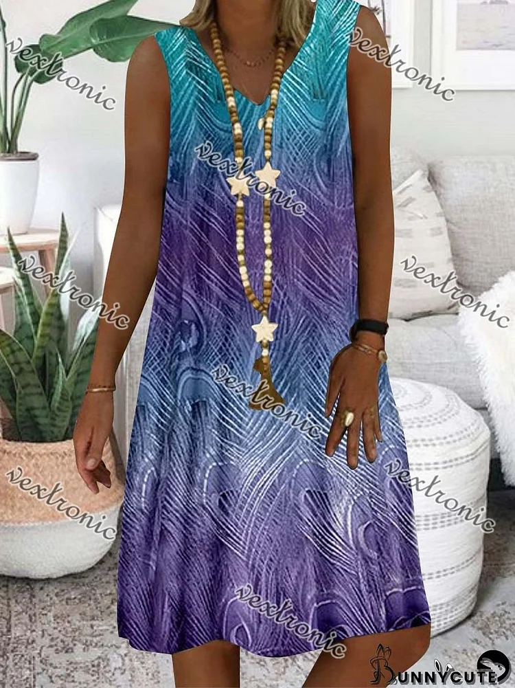 Women Purple Sleeveless V-neck Printed Midi Dress