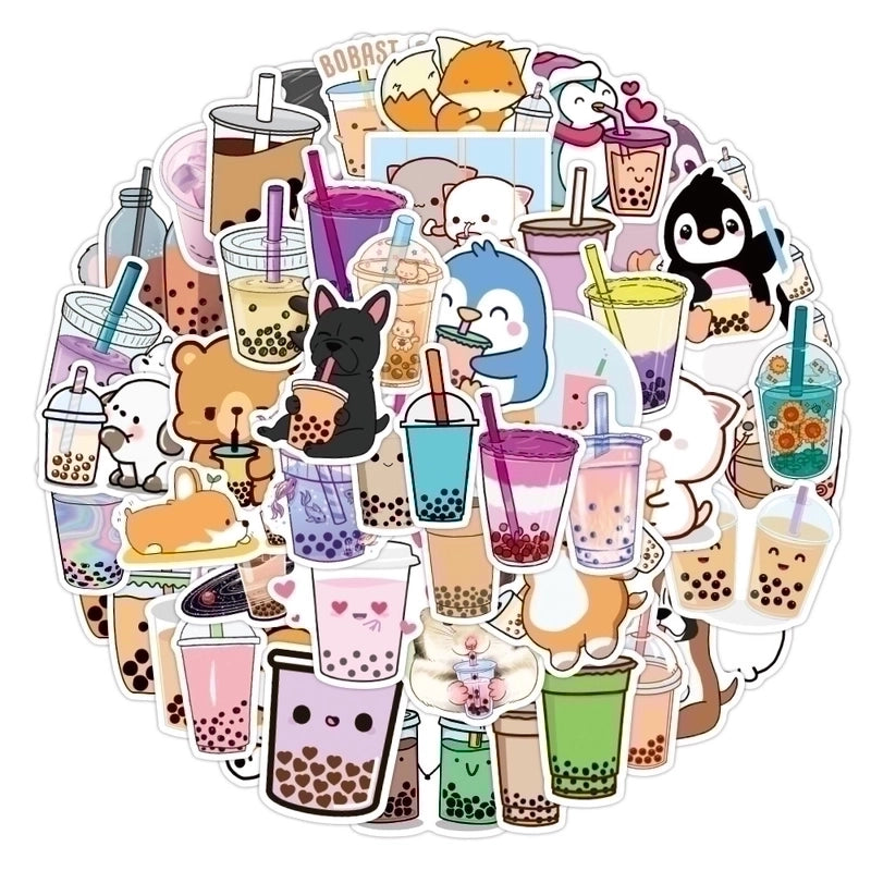 50 Sheets/100 Sheets New Bubble Tea Graffiti Stickers Waterproof Luggage Notebook Scooter Water Cup Stickers2