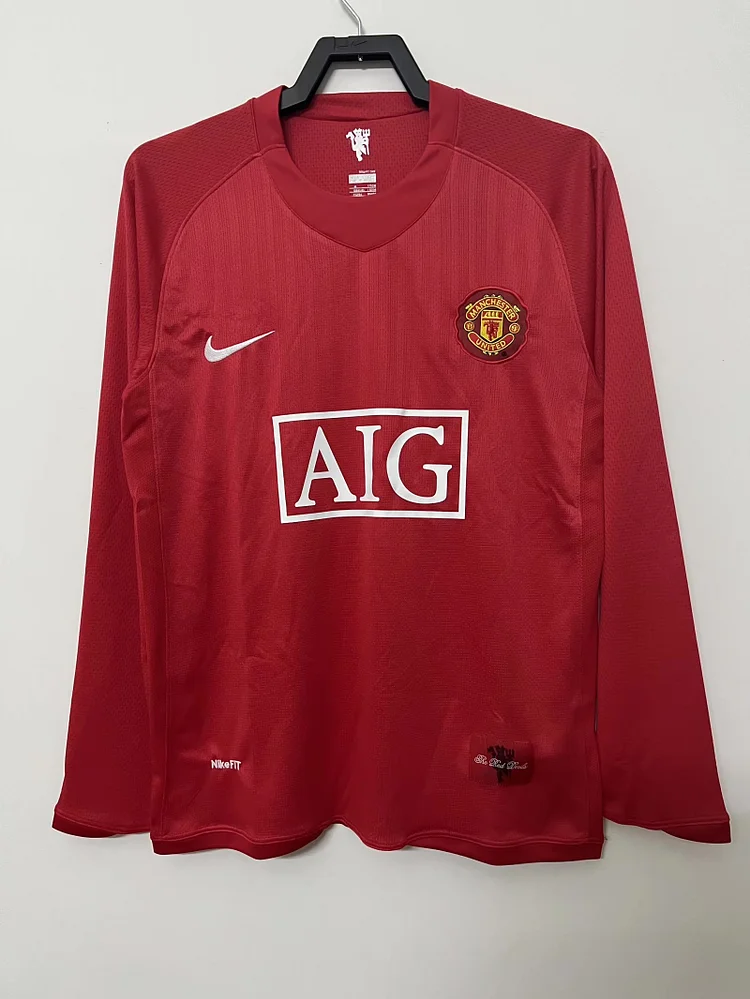 2007-08 Manchester United Home Long Sleeve Retro Shirt - League Plate