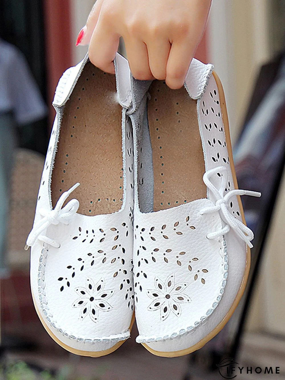 Cowhide Hollow Lace-up Portable Shoes | IFYHOME