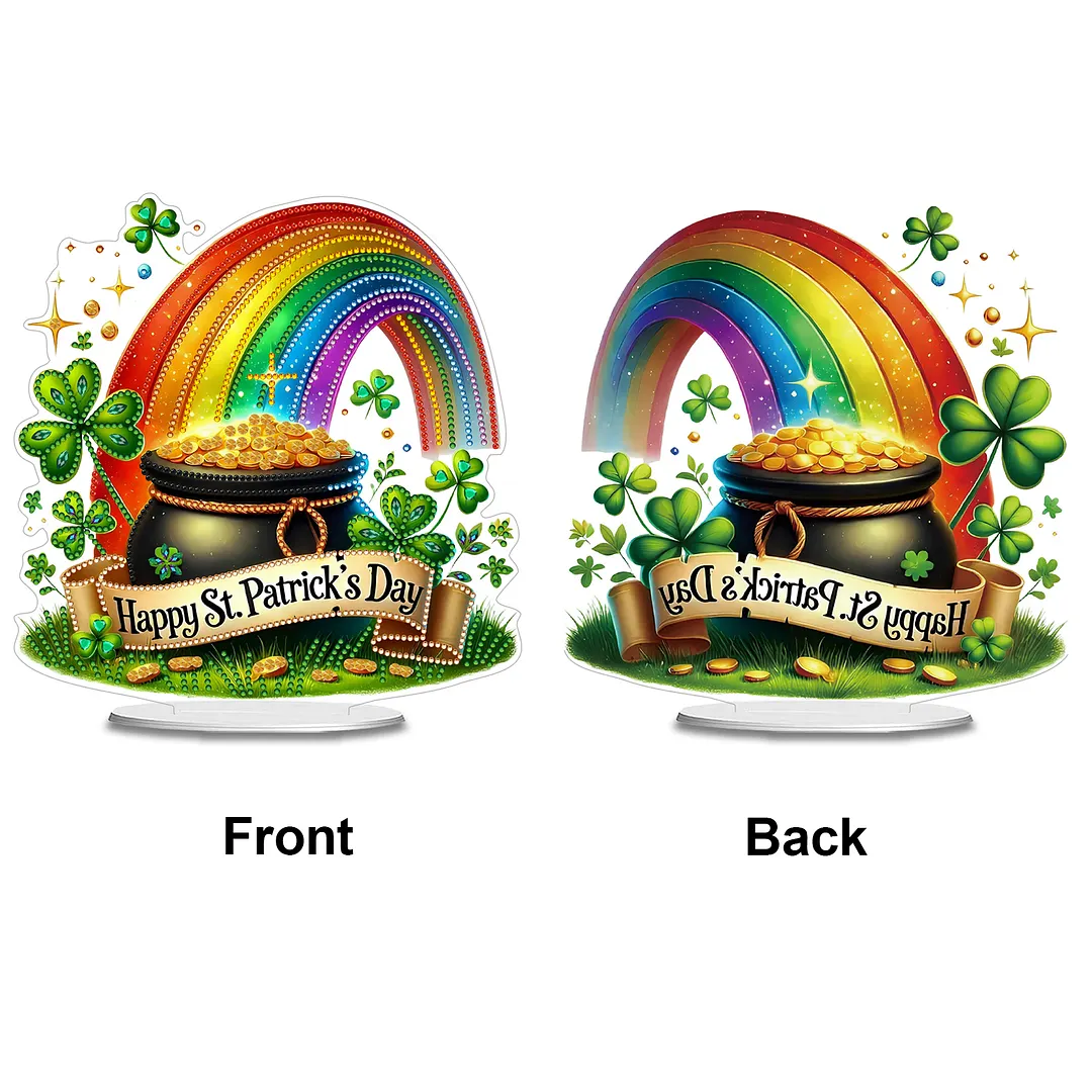 2D Flat DIY Happy St Patricks Day Diamond Painting Tabletop Ornaments Kit Special Shape Crystal Art Craft Decoration Single Side Drill for Living Room Home Office
