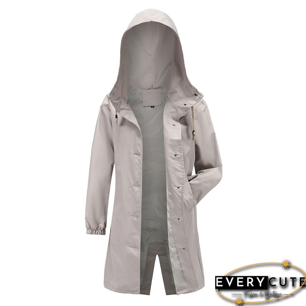 Light Gray Weatherproof Hooded Outdoor Rainproof Coat