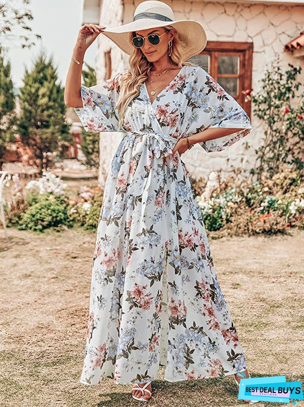 Explosions In Summer V-Neck Hot Print Long Dress Women