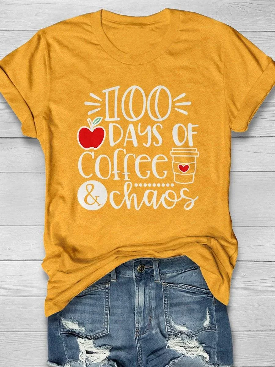100 Days Of Coffee Print Short Sleeve T-shirt