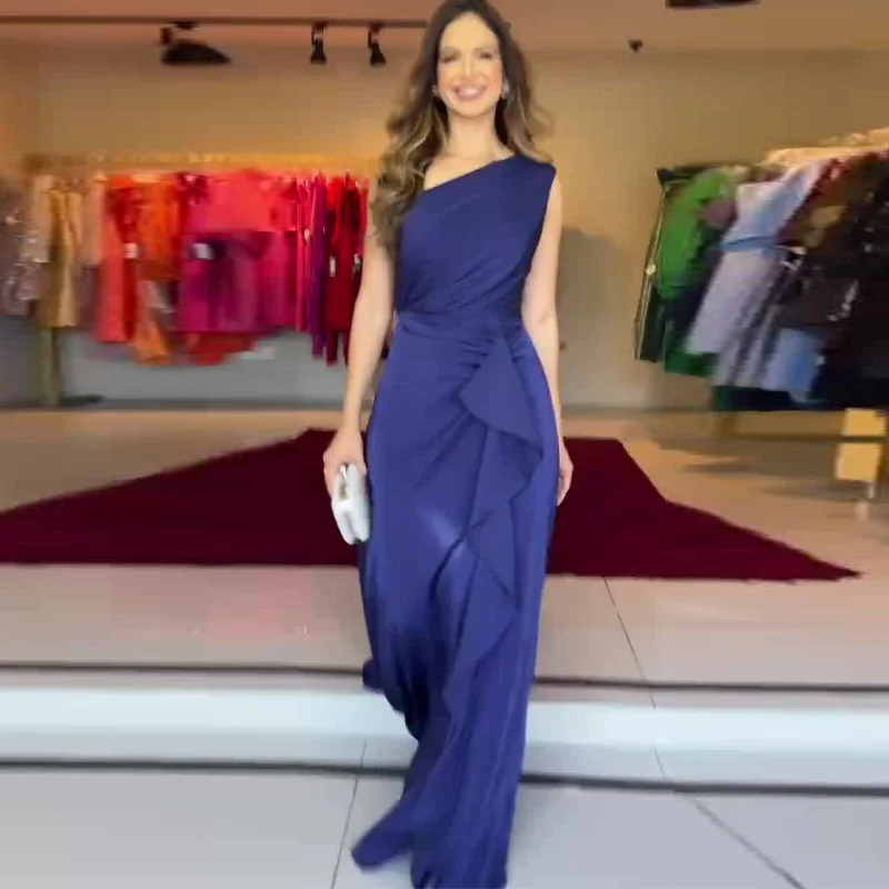 Toloer Toloer Summer New Solid Color Fashion Inclined Collar Waist Slim Temperament Elegant Dress-Outfit Ideas