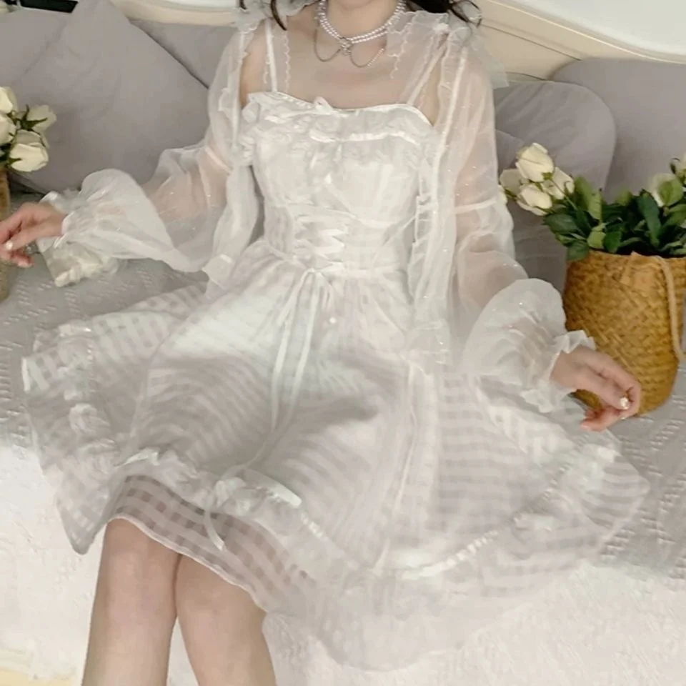 White Soft Elegant Sweet Dress/Cardigan Coat SP17597