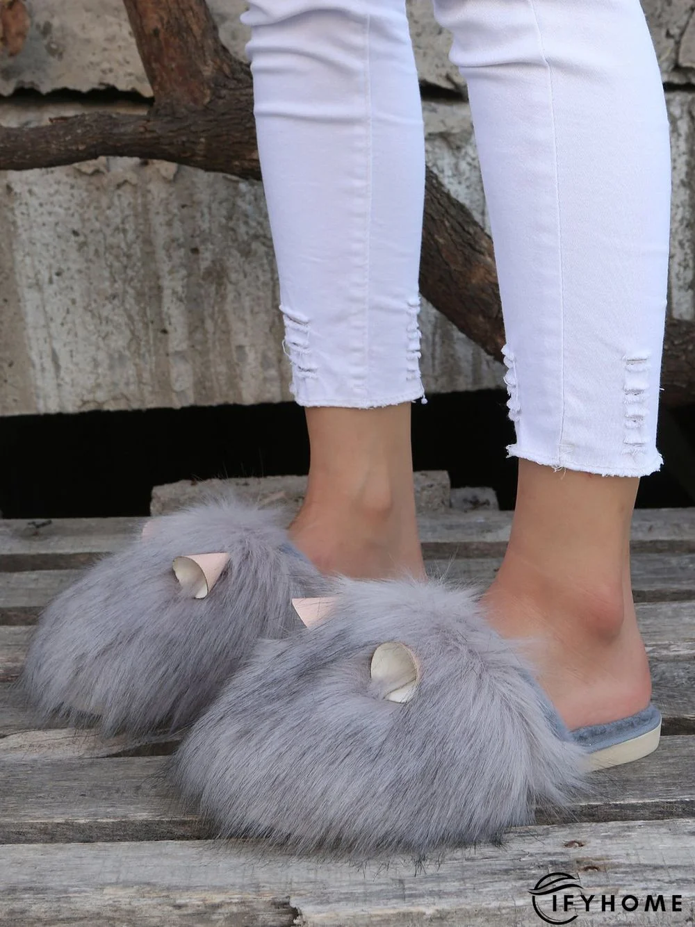 Cute Cat Ears Mohair Warm Fleece Indoor Slippers | IFYHOME
