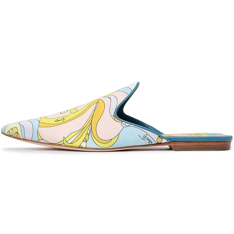 Multicolor Cartoon Print Flat Mule Loafers for Women |FSJ Shoes