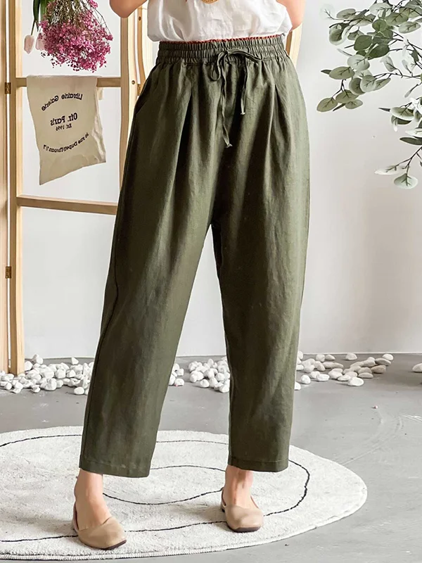 Loose Elasticity Solid Color Casual Pants Bottoms Ninth Pants