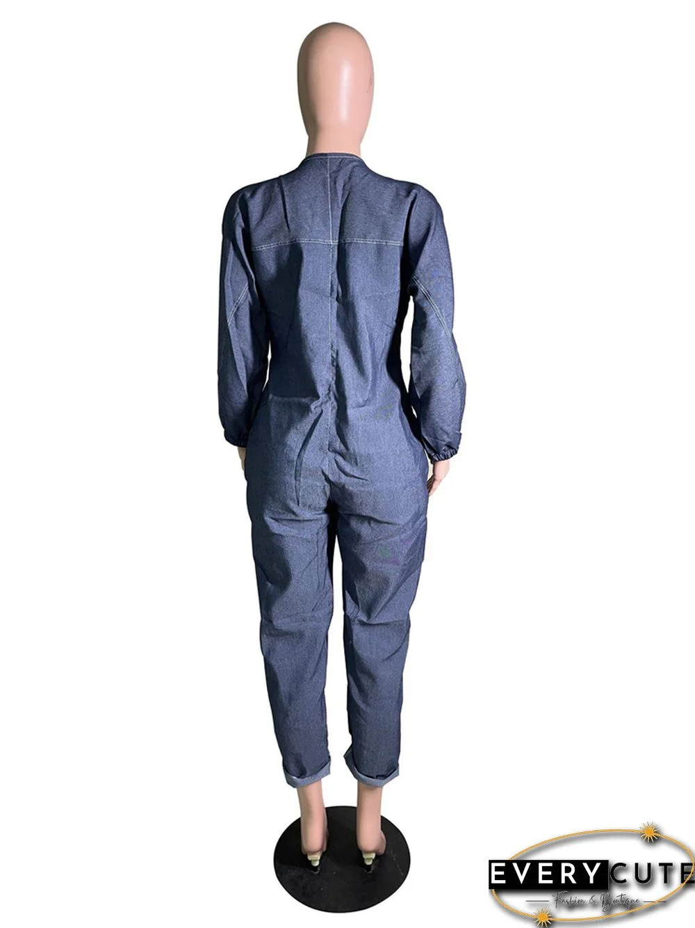 Long Sleeve Pocket Button Loose Denim Jumpsuit