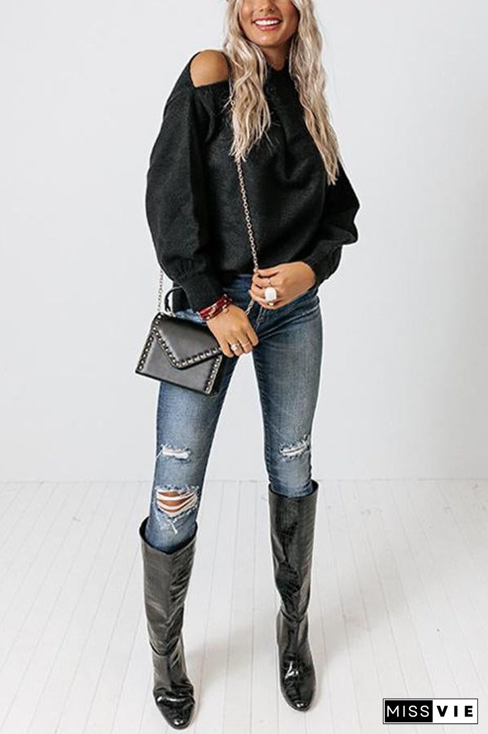 Multi Strap Cold Shoulder Sweater