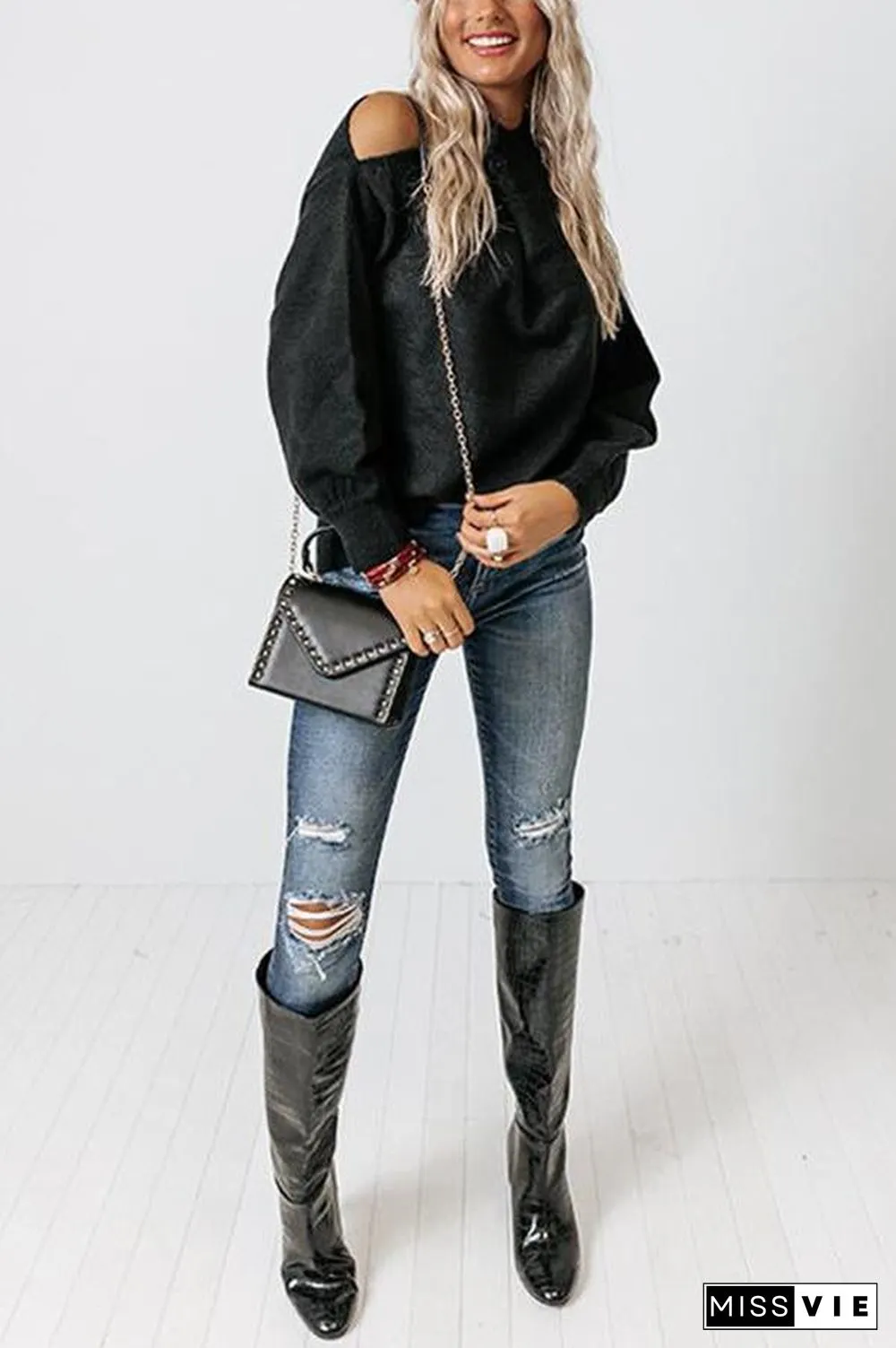 Multi Strap Cold Shoulder Sweater