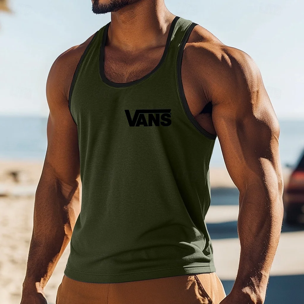 Men's Casual Logo Print Contrast Tank Top