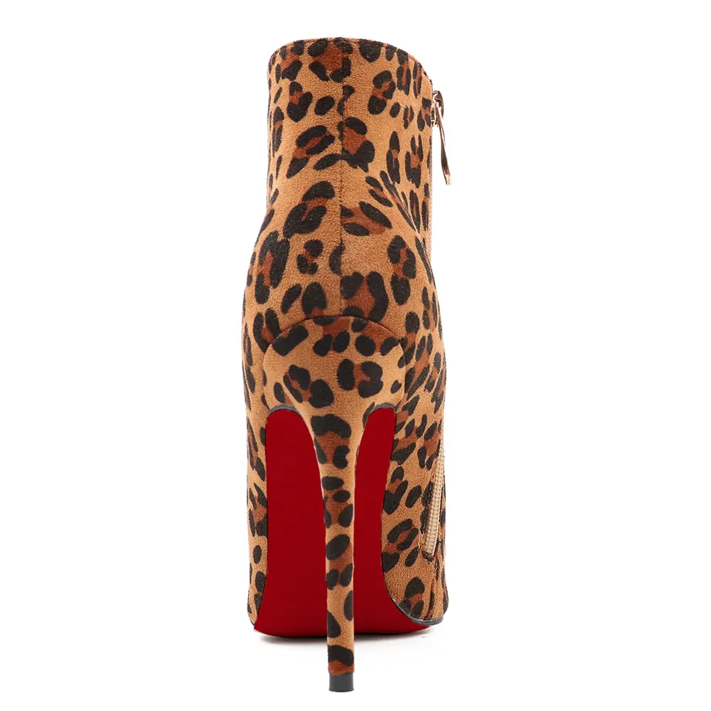 4.72" Women's Ankle  Closed Pointed Toe Suede Boots   Leopard-vocosishoes