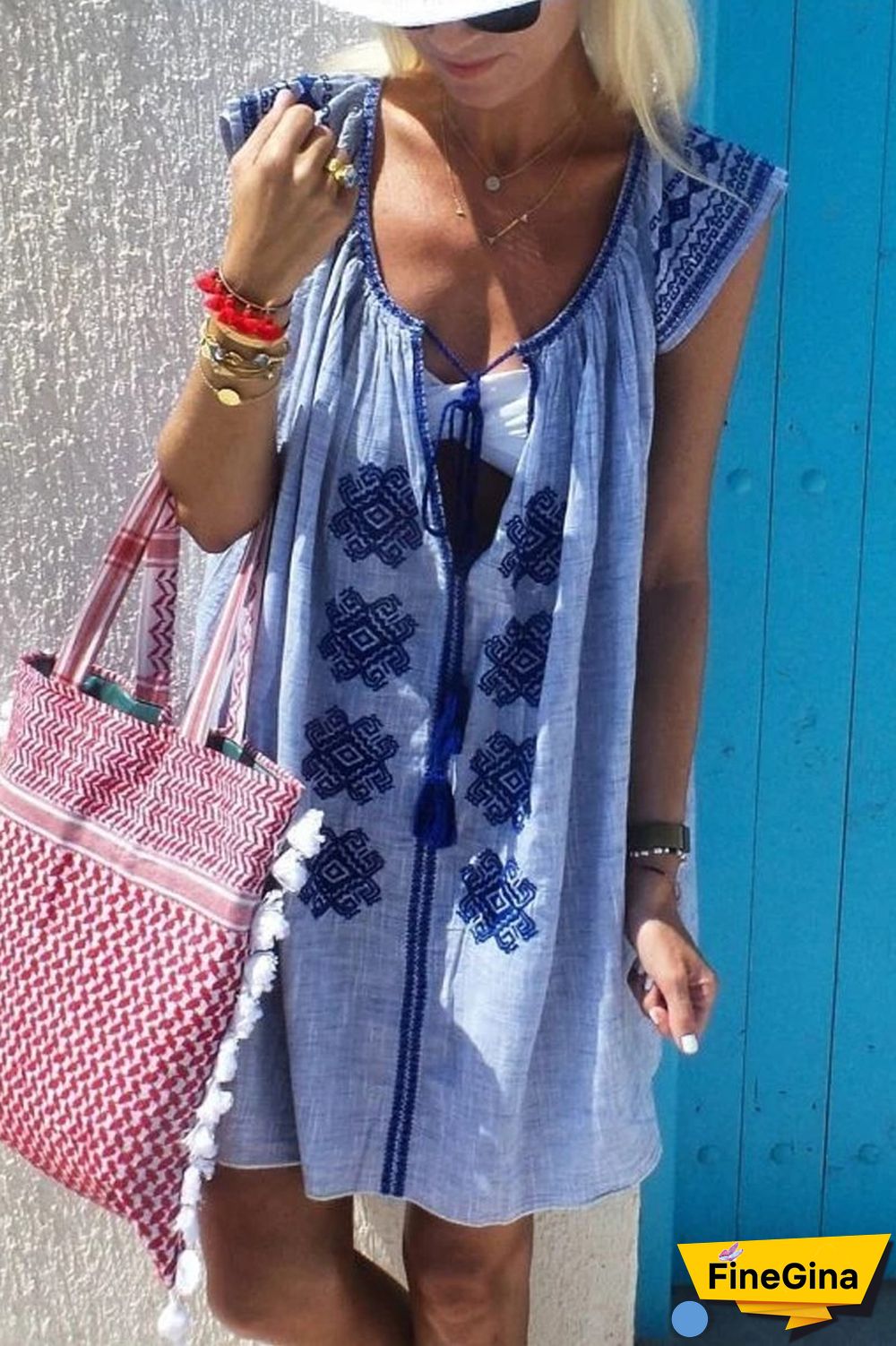 Lace-Up Neckline Sleevelesss Dress