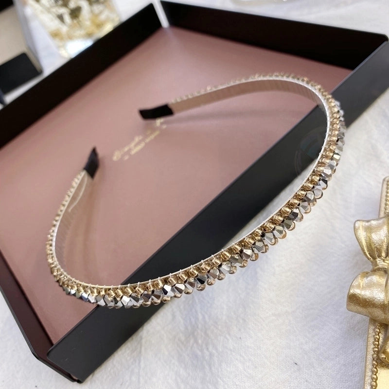 South Korea’s New Crystal Full Diamond Headband Summer Simple Hair Hole Steel Ring Thin Edge Headband